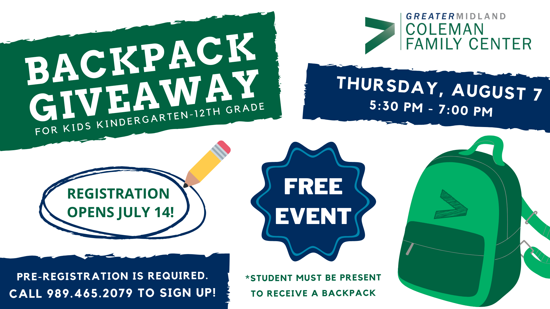 Coleman Family Center Backpack Giveaway — Greater Midland